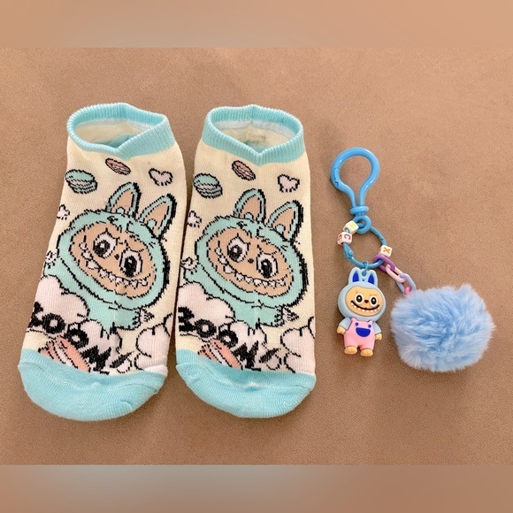 Accessories - Labubu Socks and Charm Set - Light Blue